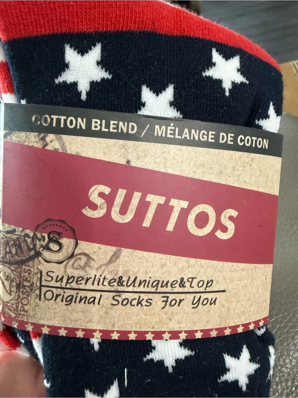 Men's Navy Stars & Red Stripe Cotton Blend Socks. 3 pair